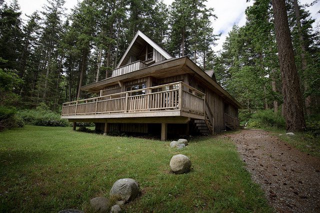 Gingerbread cabin at Hollyhock Retreat Centre on Cortes Island